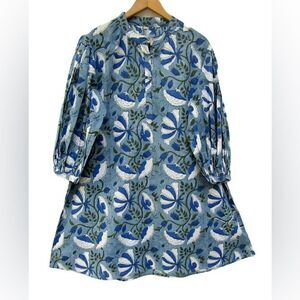 Karni Cotton indigo blue flower printed women's wear mini dress